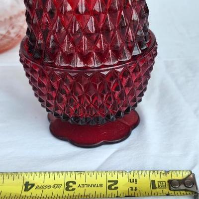 Vintage Pink/red Glass lot with Vintage Indiana Glass Diamond Point Fairy Lamp Ruby Red