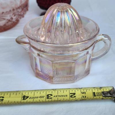 Vintage Pink/red Glass lot with Vintage Indiana Glass Diamond Point Fairy Lamp Ruby Red