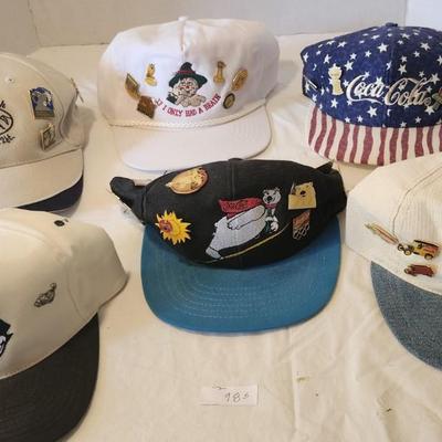 Vintage Baseballs Caps and Vintage Enamel Pins, including Coca-Cola and Felix the cat