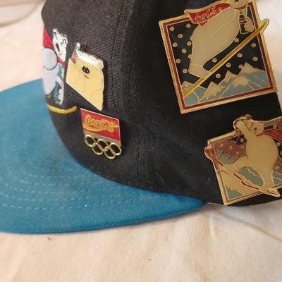 Vintage Baseballs Caps and Vintage Enamel Pins, including Coca-Cola and Felix the cat