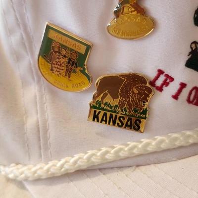 Vintage Baseballs Caps and Vintage Enamel Pins, including Coca-Cola and Felix the cat