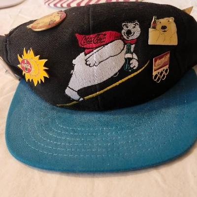 Vintage Baseballs Caps and Vintage Enamel Pins, including Coca-Cola and Felix the cat