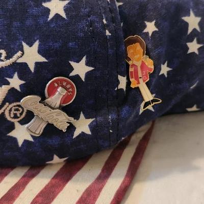 Vintage Baseballs Caps and Vintage Enamel Pins, including Coca-Cola and Felix the cat