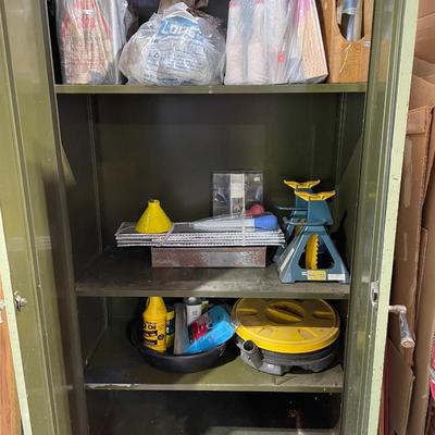 Green metal garage cabinet