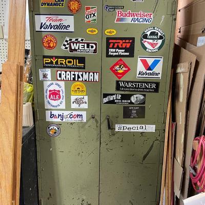 Green metal garage cabinet