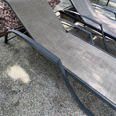 SUNBRELLA ~ Pair (2) Outdoor Metal & Mesh Lounge Chairs