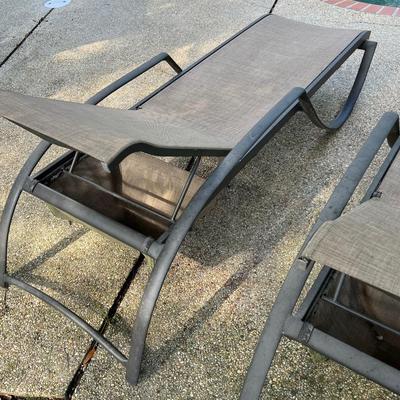 SUNBRELLA ~ Pair (2) Outdoor Metal & Mesh Lounge Chairs