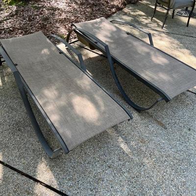 SUNBRELLA ~ Pair (2) Outdoor Metal & Mesh Lounge Chairs