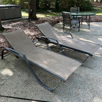 SUNBRELLA ~ Pair (2) Outdoor Metal & Mesh Lounge Chairs