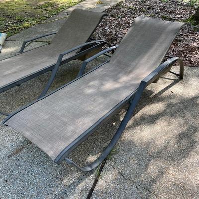 SUNBRELLA ~ Pair (2) Outdoor Metal & Mesh Lounge Chairs