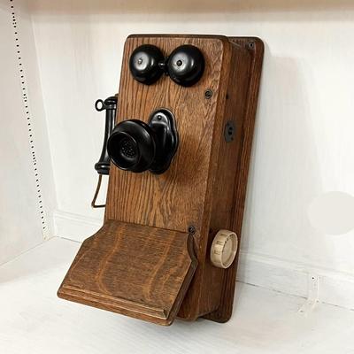 Vtg Oak Wall Telephone