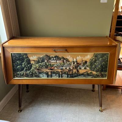 MCM Bar Cabinet W/Raised Relief Black Forest Scene (K-RG)