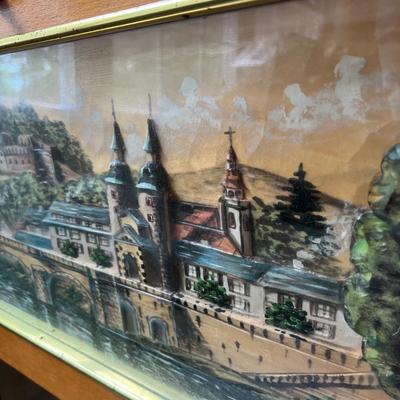 MCM Bar Cabinet W/Raised Relief Black Forest Scene (K-RG)