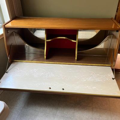 MCM Bar Cabinet W/Raised Relief Black Forest Scene (K-RG)