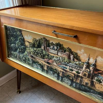 MCM Bar Cabinet W/Raised Relief Black Forest Scene (K-RG)