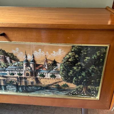 MCM Bar Cabinet W/Raised Relief Black Forest Scene (K-RG)