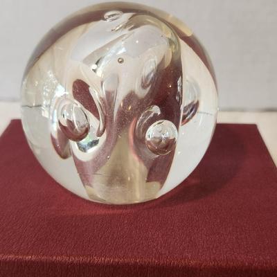Vintage Rollin Karg Hand Blown Glass Bubble Sphere Paperweight, Handmade Artist Made Glass Art