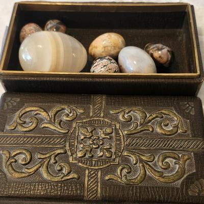 Lot Of Onyx Alabaster Granite Marble Polished Stone Eggs, Multi Natural Tones and trinket box
