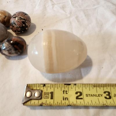 Lot Of Onyx Alabaster Granite Marble Polished Stone Eggs, Multi Natural Tones and trinket box