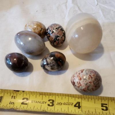 Lot Of Onyx Alabaster Granite Marble Polished Stone Eggs, Multi Natural Tones and trinket box
