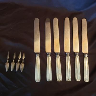 Tiffany & Co Engraved Knives and Four Sterling Corn Cob Holders (LR-KD)