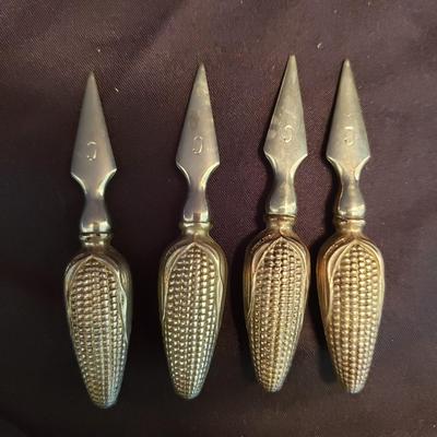 Tiffany & Co Engraved Knives and Four Sterling Corn Cob Holders (LR-KD)