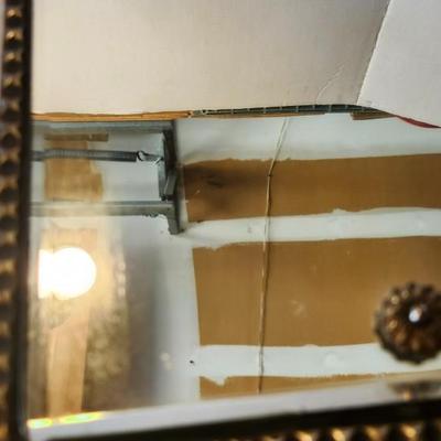 Vintage Mirror Art Deco Arched Etched Glass Wood Nouveau Wall Display Prop 22"