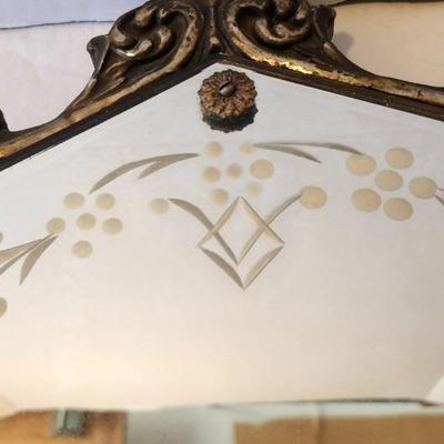 Vintage Mirror Art Deco Arched Etched Glass Wood Nouveau Wall Display Prop 22"