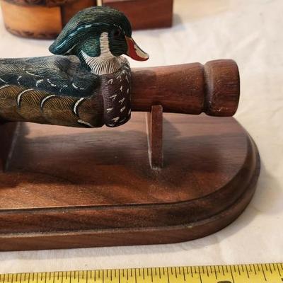 Outdoor Duck home decor lot with Hand Carved Wood Duck call by R wells