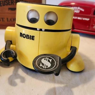 Vintage bank with Robie Robotic Banker and 1986 Kenner Vintage Centurions Ace McCloud Bank