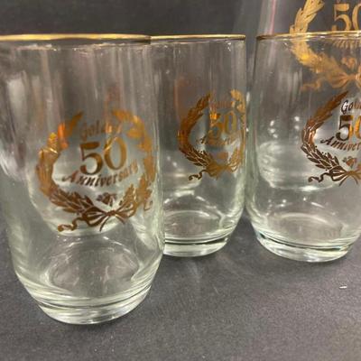 Vintage West Virginia Glass 50th Anniversary Glass Pitcher with 6 Glasses