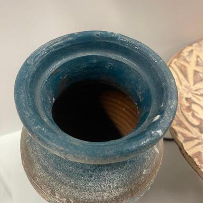 Lot of 2 South West Style Ceramic Pieces: Large Ceramic Platter & Cone Vase