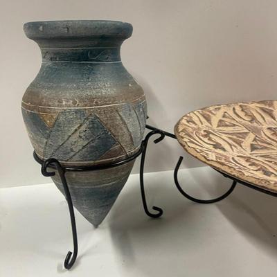 Lot of 2 South West Style Ceramic Pieces: Large Ceramic Platter & Cone Vase