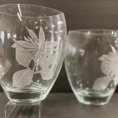 Lot of 2 Vintage Mikasa Poinsettia Glass Vases