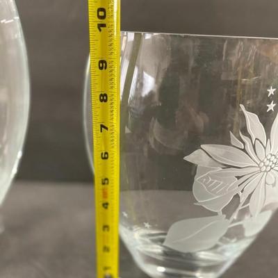 Lot of 2 Vintage Mikasa Poinsettia Glass Vases