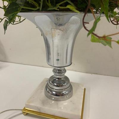 Pair of Metal Table Lamps with Marble Bases and Artificial Ivy