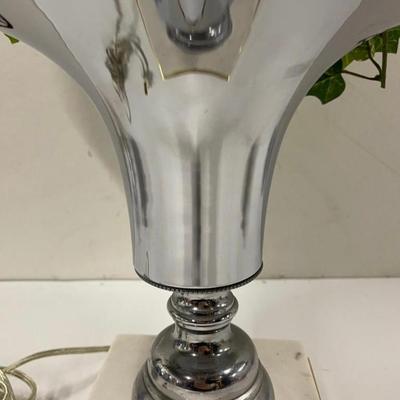 Pair of Metal Table Lamps with Marble Bases and Artificial Ivy