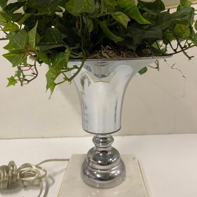 Pair of Metal Table Lamps with Marble Bases and Artificial Ivy