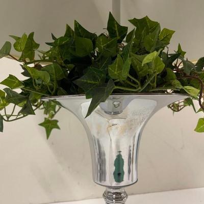 Pair of Metal Table Lamps with Marble Bases and Artificial Ivy