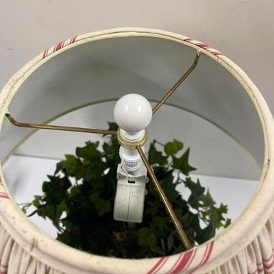 Pair of Metal Table Lamps with Marble Bases and Artificial Ivy