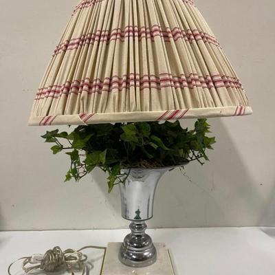Pair of Metal Table Lamps with Marble Bases and Artificial Ivy