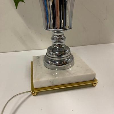 Pair of Metal Table Lamps with Marble Bases and Artificial Ivy