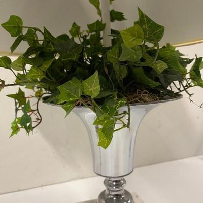 Pair of Metal Table Lamps with Marble Bases and Artificial Ivy
