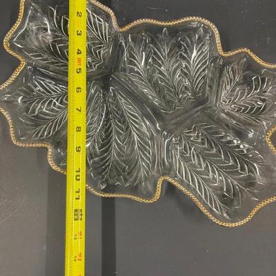 Vintage Jeannette Glass Feathered Leaf Shaped Platter
