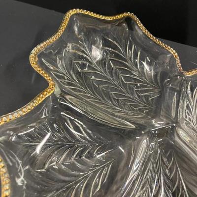 Vintage Jeannette Glass Feathered Leaf Shaped Platter