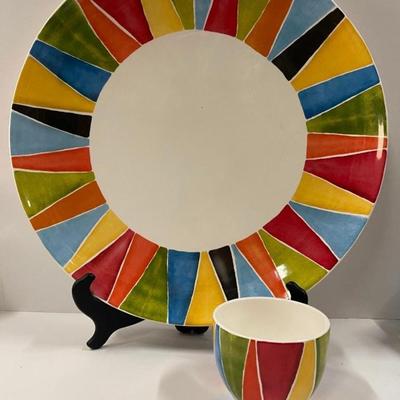 Crate & Barrel Luli Sanchez Large Round Charger & Matching Bowl