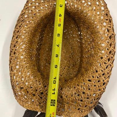 Vintage Straw Cowboy Hat with Feather Band