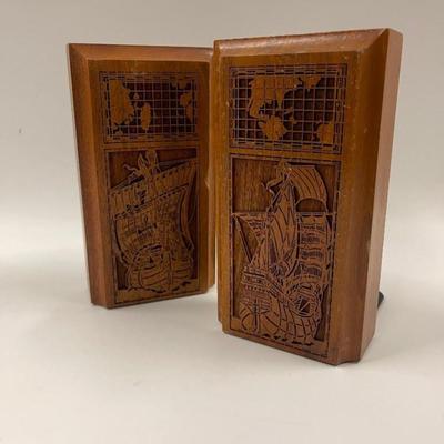 Pair of Lasercraft Nautical Wood Bookends