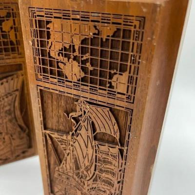 Pair of Lasercraft Nautical Wood Bookends