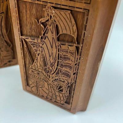 Pair of Lasercraft Nautical Wood Bookends